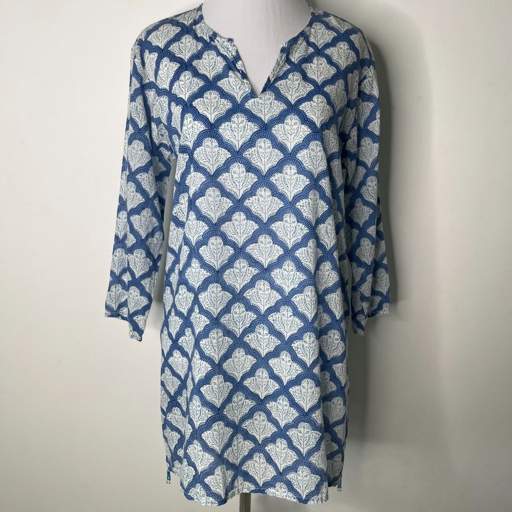 Roller Rabbit Women's Blue White Jemima Kurta Cotton Tunic Size Medium